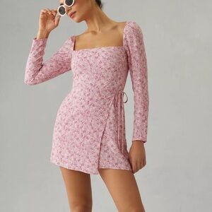 Reformation Rosalie Floral Pink Long Sleeve Mini Faux Wrap Dress